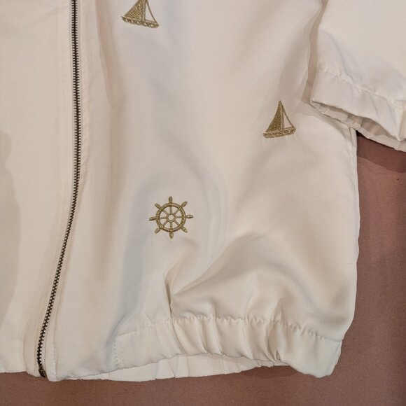 White vintage nautical windbreaker jacket - gold sailing embroidery - size small - Picture 2 of 7